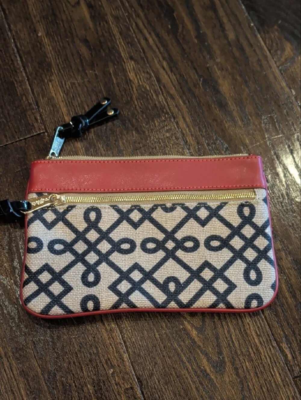 Spartina 449 Beige Canvas Wallet with Black Graphic Print and Red Trim